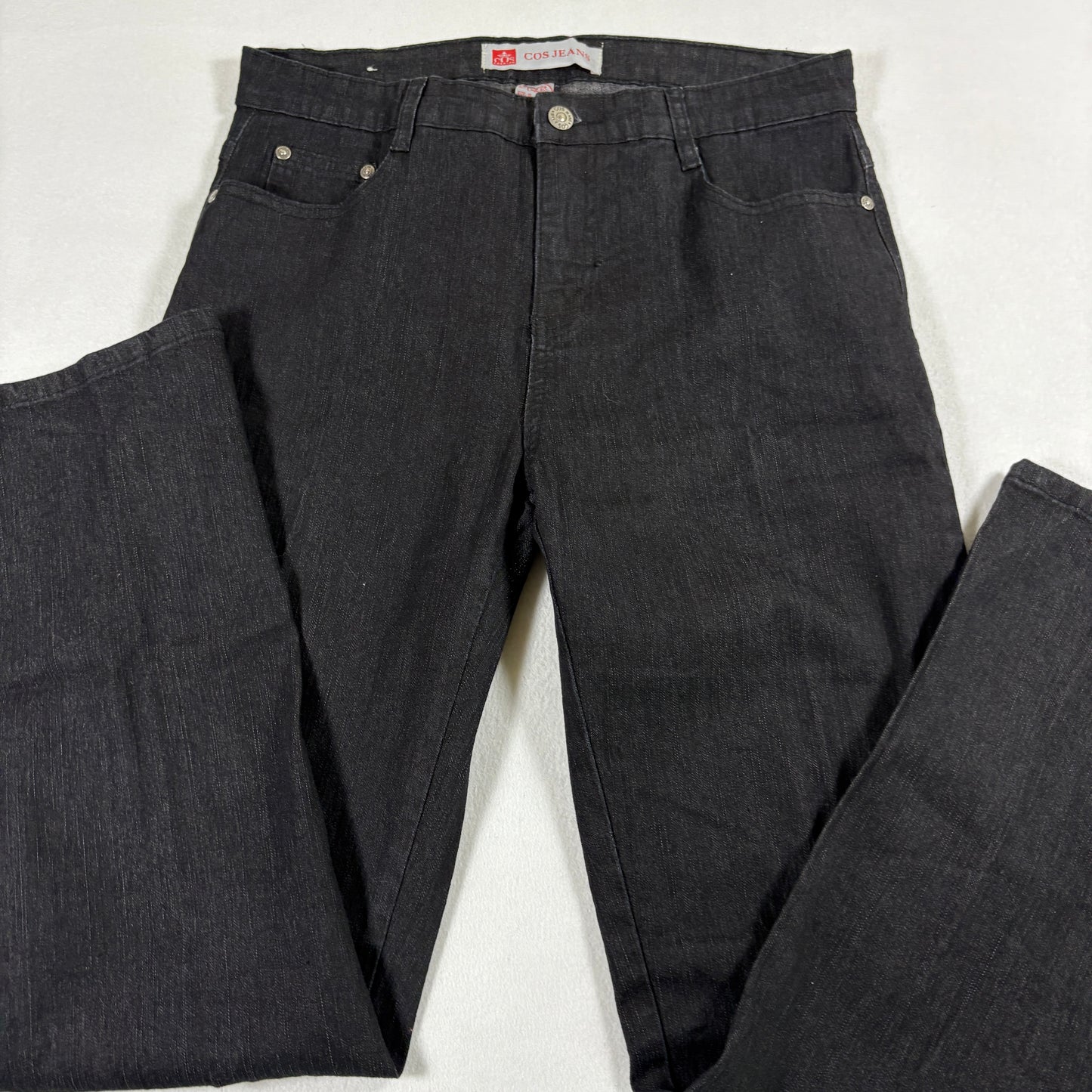 COS Jeans Womens 10 Black Denim Straight Leg Stretch Mid Rise Rhinestone Pocket