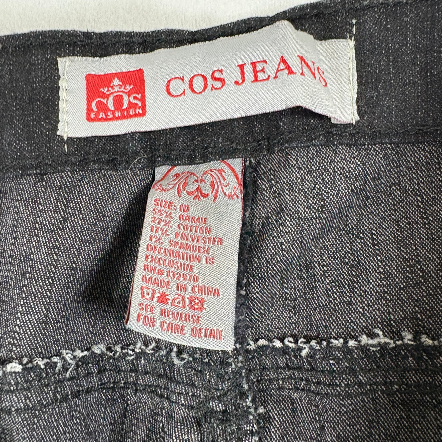 COS Jeans Womens 10 Black Denim Straight Leg Stretch Mid Rise Rhinestone Pocket