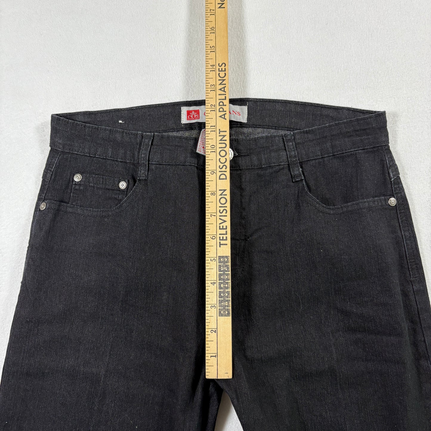 COS Jeans Womens 10 Black Denim Straight Leg Stretch Mid Rise Rhinestone Pocket