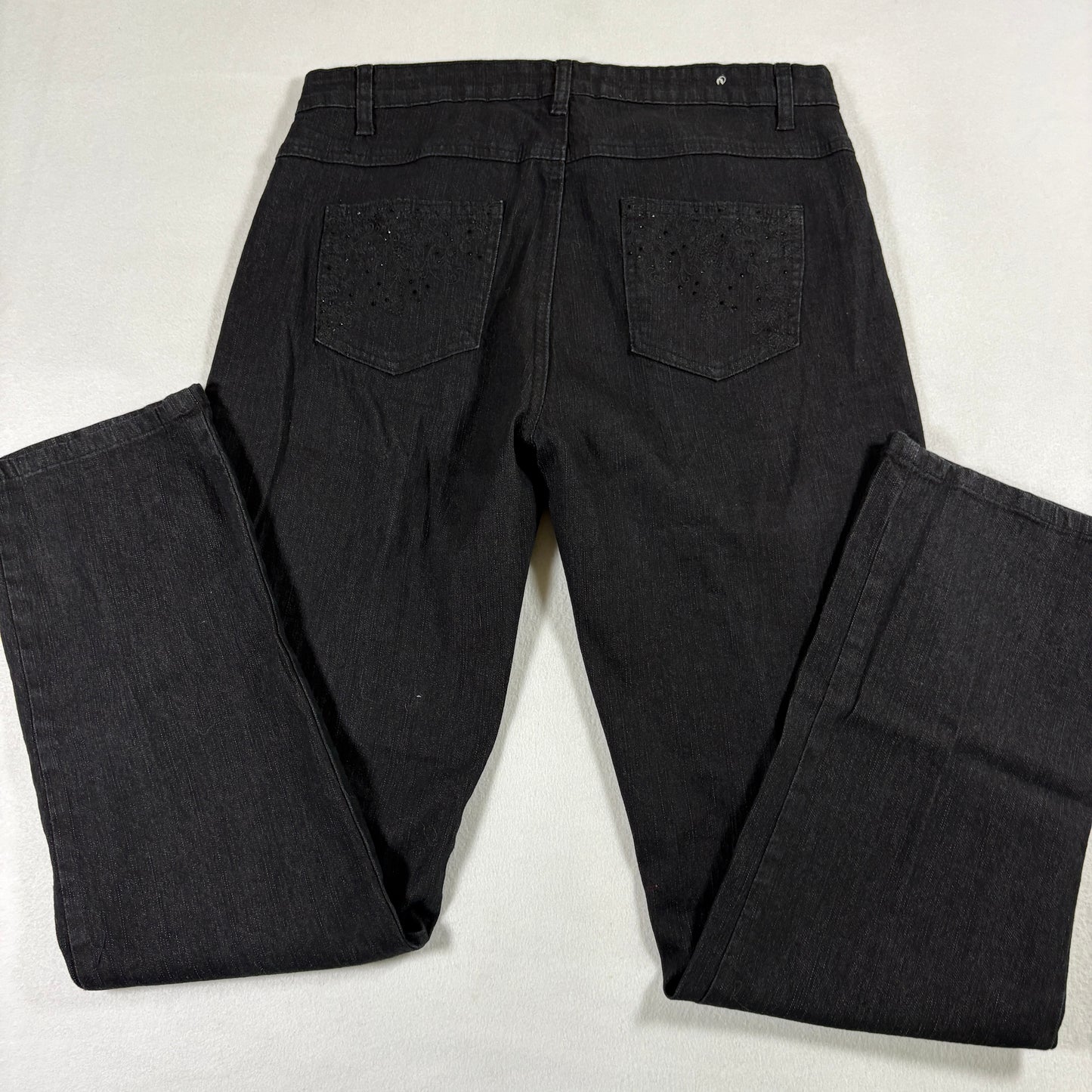 COS Jeans Womens 10 Black Denim Straight Leg Stretch Mid Rise Rhinestone Pocket