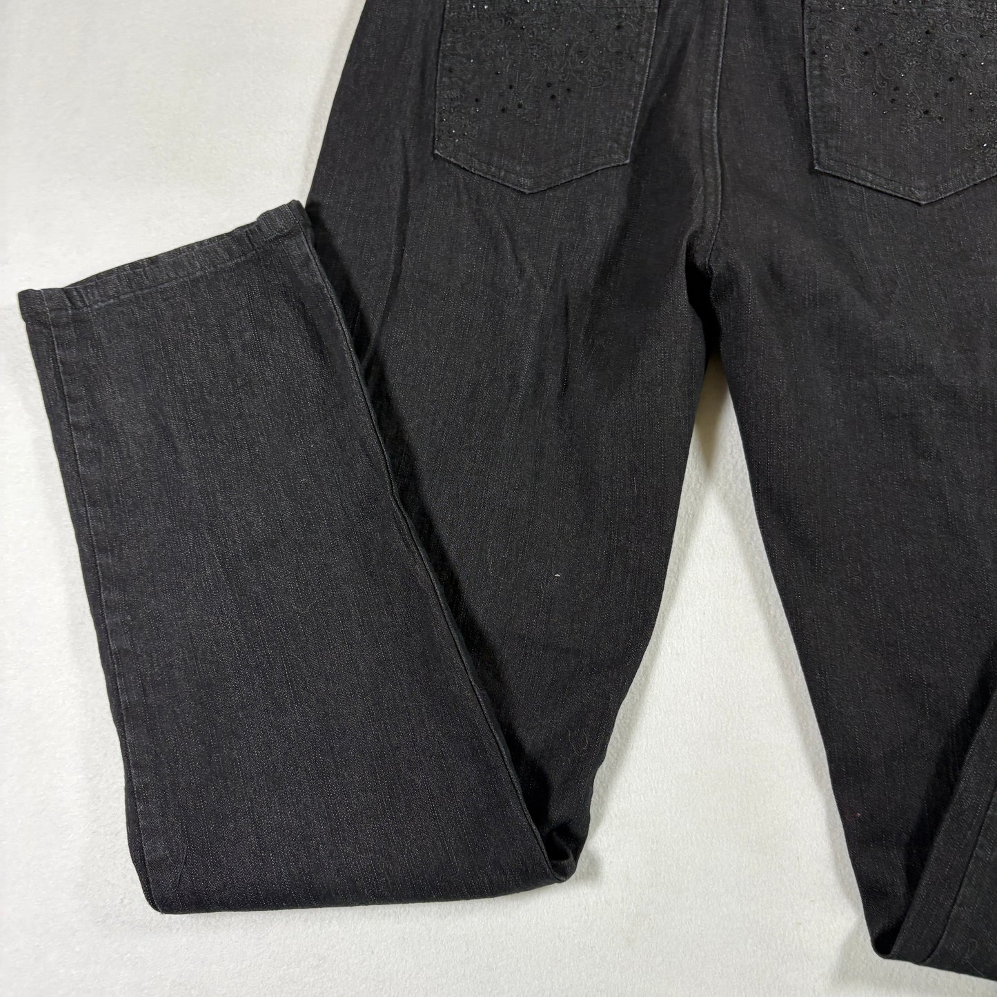 COS Jeans Womens 10 Black Denim Straight Leg Stretch Mid Rise Rhinestone Pocket