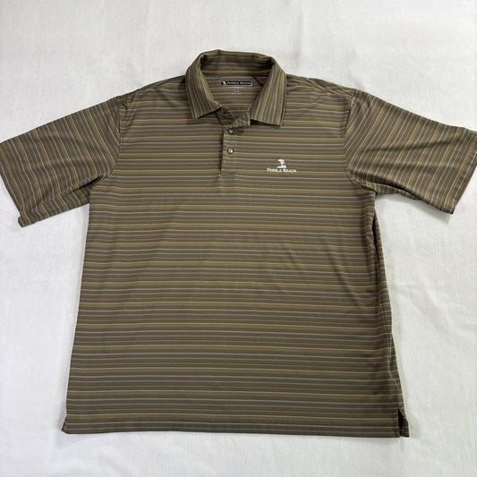 Pebble Beach Performance Polo Shirt XL Brown Striped Golf Short Sleeve Jordan