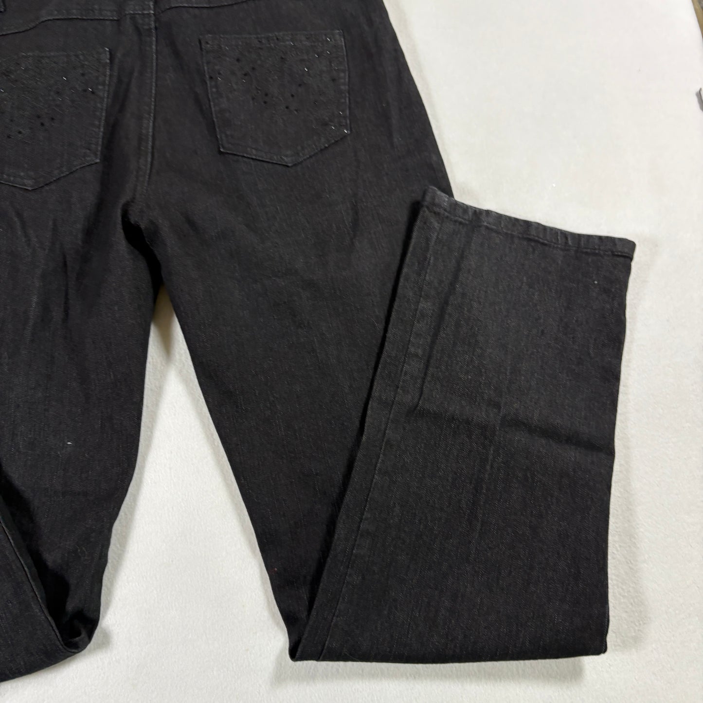 COS Jeans Womens 10 Black Denim Straight Leg Stretch Mid Rise Rhinestone Pocket