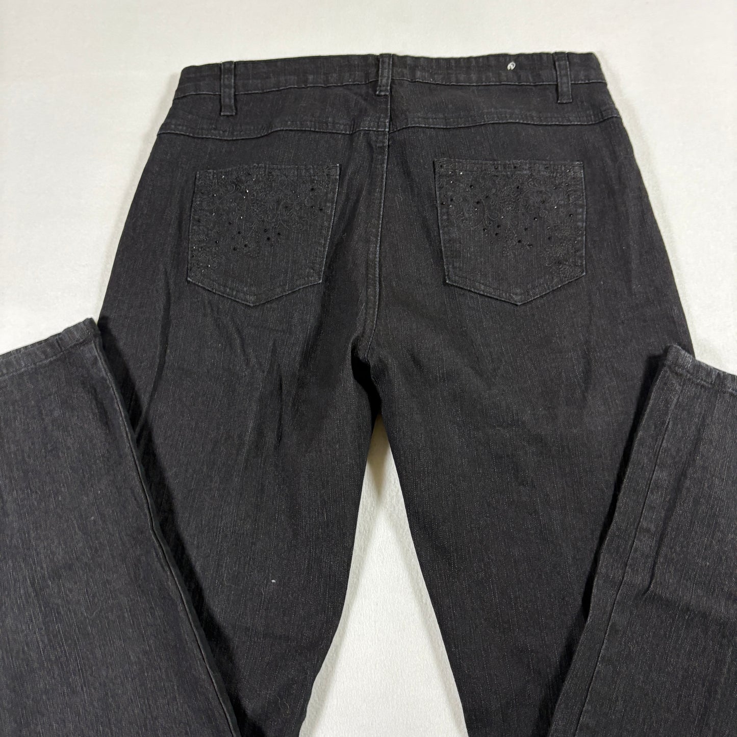 COS Jeans Womens 10 Black Denim Straight Leg Stretch Mid Rise Rhinestone Pocket