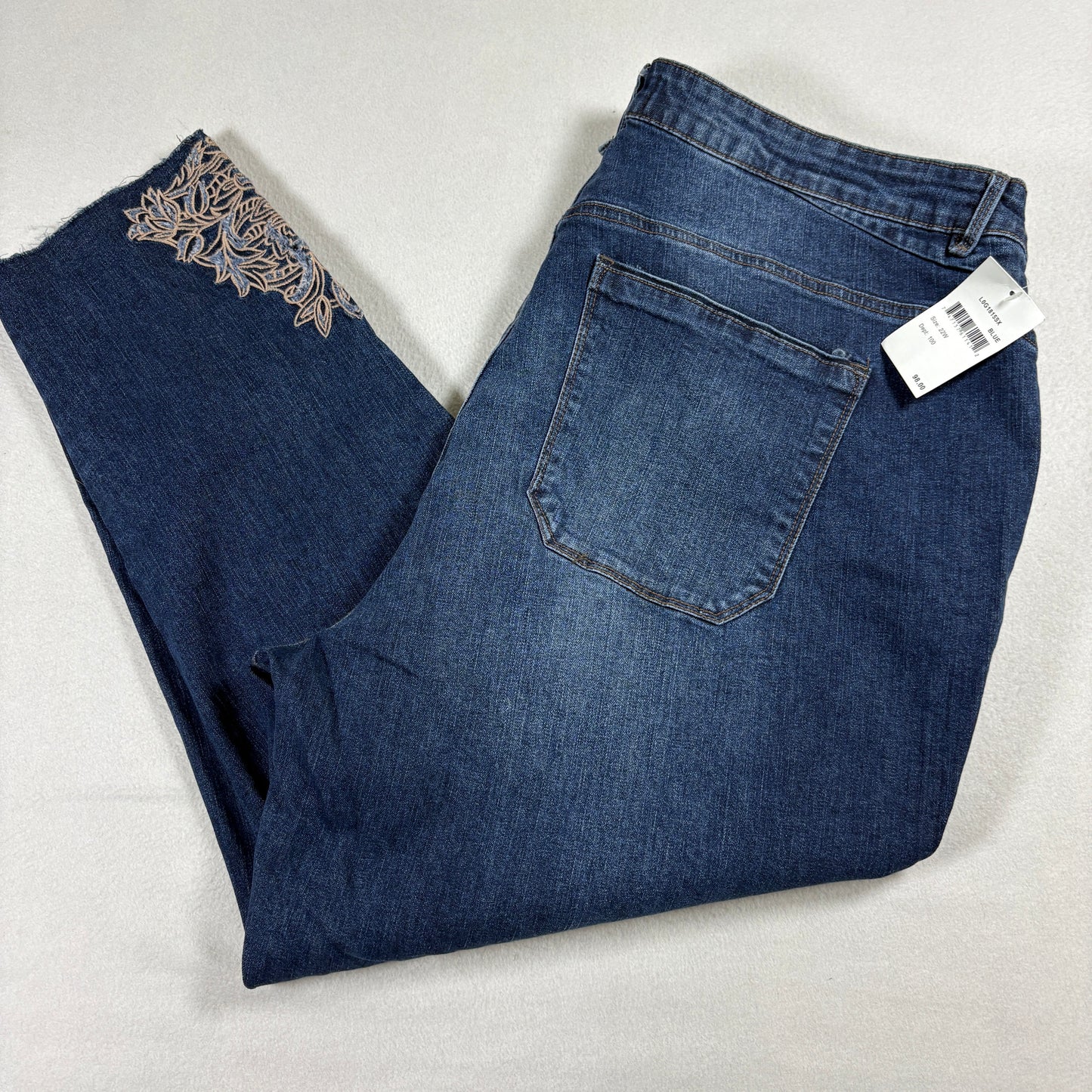 Wit & Wisdom Jeans Womens 22W Blue Embroidered Raw Hem Stretch Denim NWT