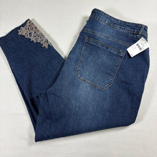 Wit & Wisdom Jeans Womens 22W Blue Embroidered Raw Hem Stretch Denim NWT