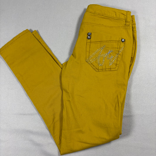 One Tuff Babe Jeans Womens 5 Mustard Yellow Skinny Fit Rhinestone Pockets