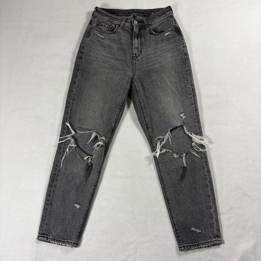 American Eagle Women’s 00 X Short Mom Jeans Gray Distressed Ripped High Rise
