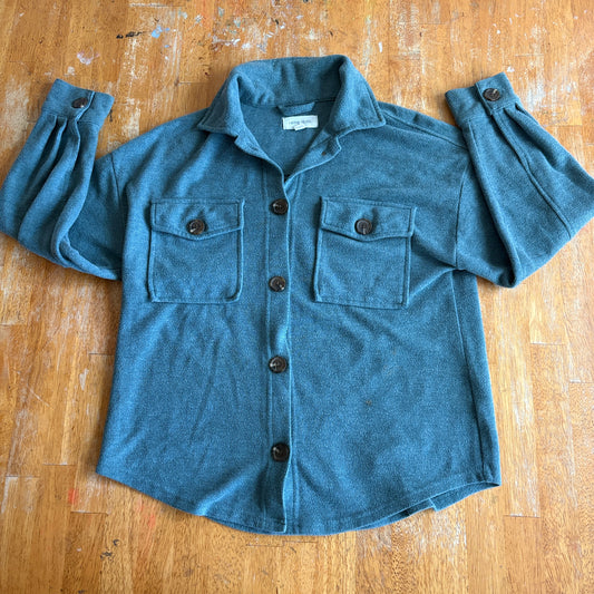 Hippie Rose Shacket Overshirt XS Fits Like XS Blue Utility Pocket Button Y2K