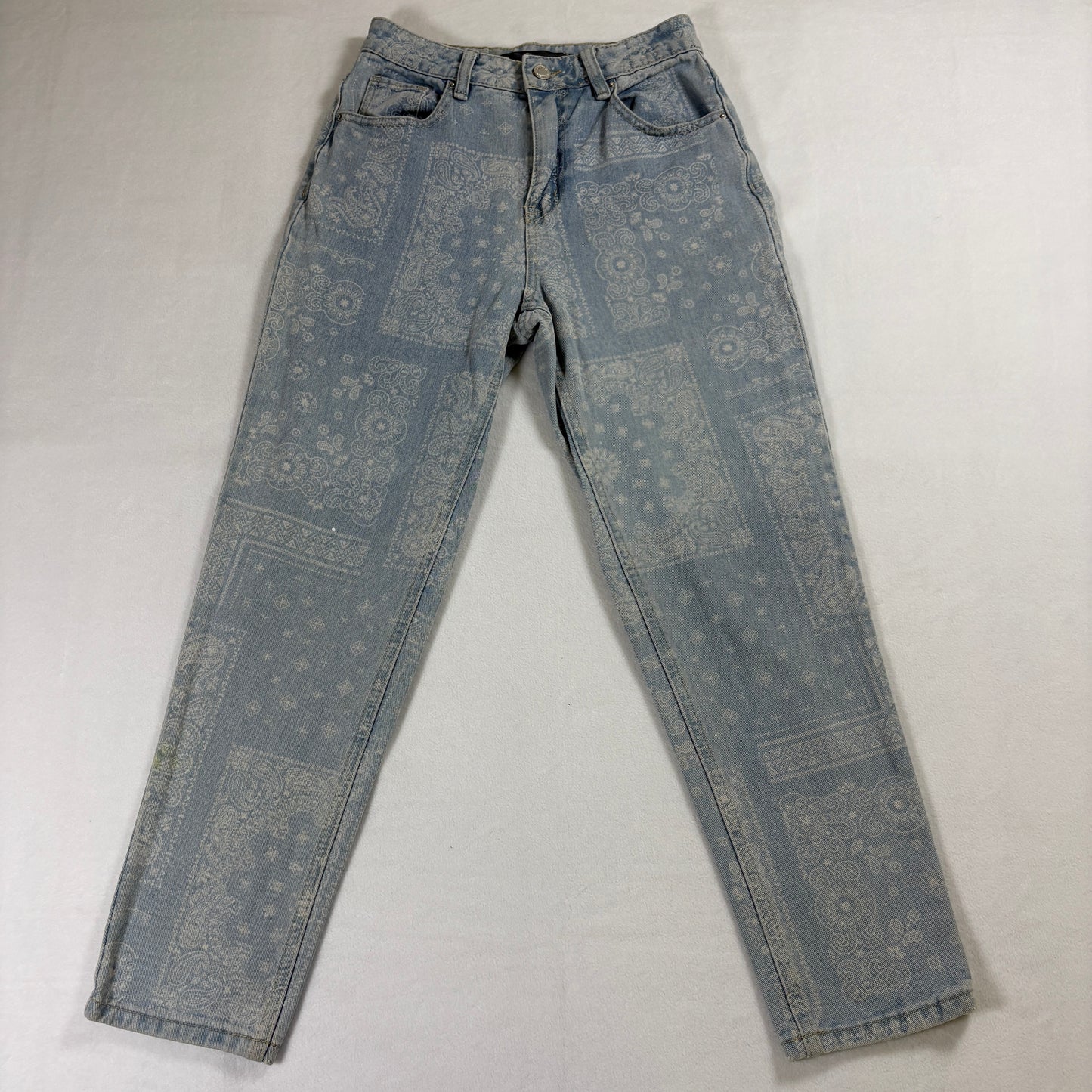 Cali 1850 Jeans Womens Size 1 Blue Paisley Y2K Vintage Straight Denim Retro Fits