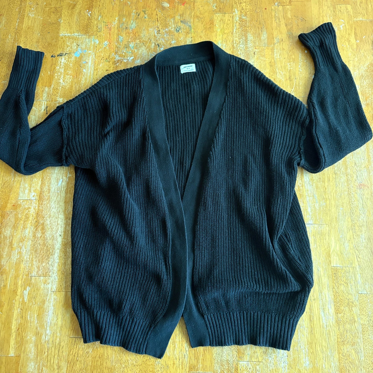 Cotton On Rib Knit Cardigan Black S/P Open Front Slouchy Oversized Sweater Boho