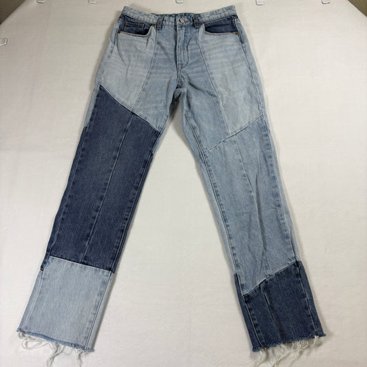 Patchwork Jeans Womens Size 29 Blue Two Tone Y2K Vintage Denim Straight Raw Hem