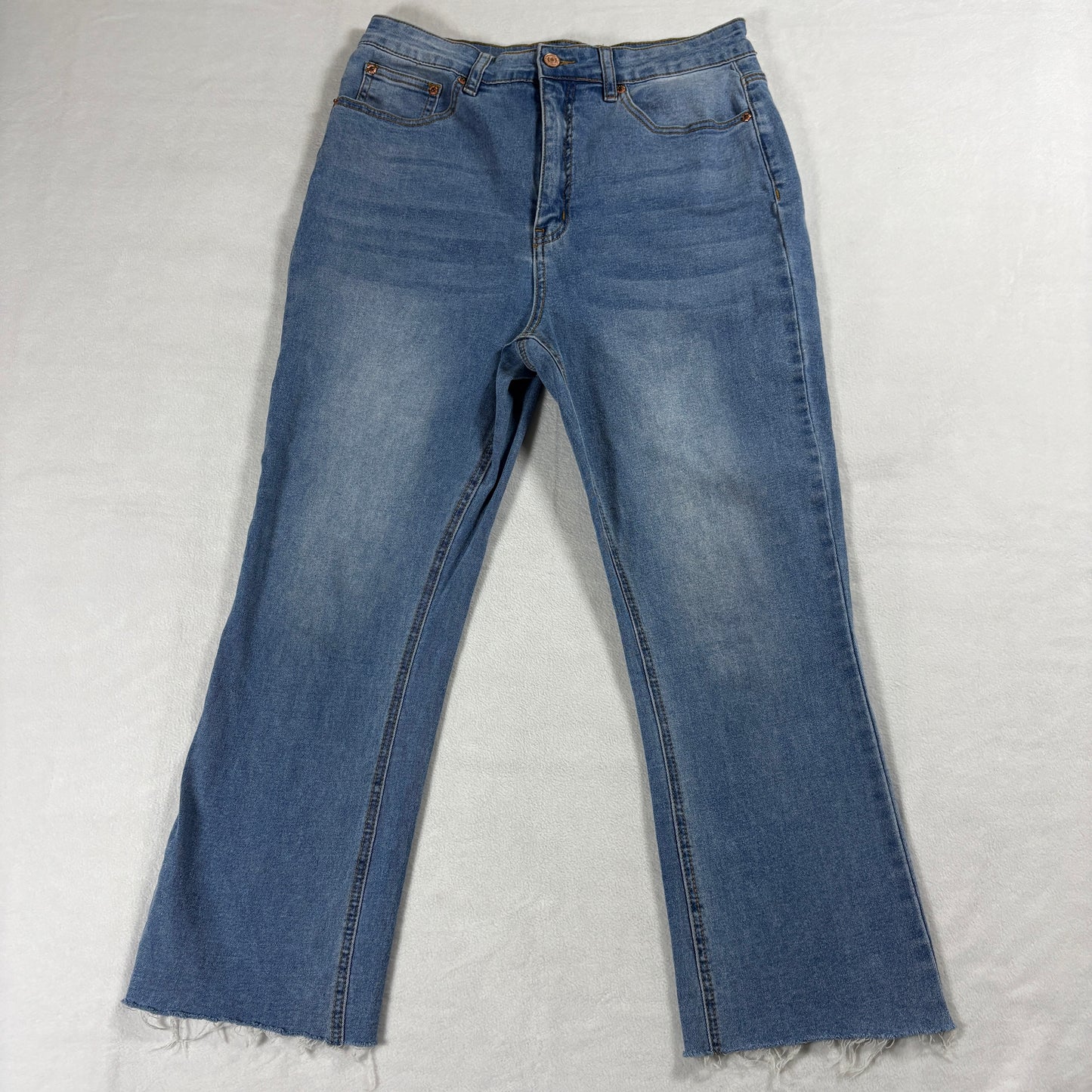 Thread Market Women’s 9/29 Flare Jeans Raw Hem Stretch Denim Blue