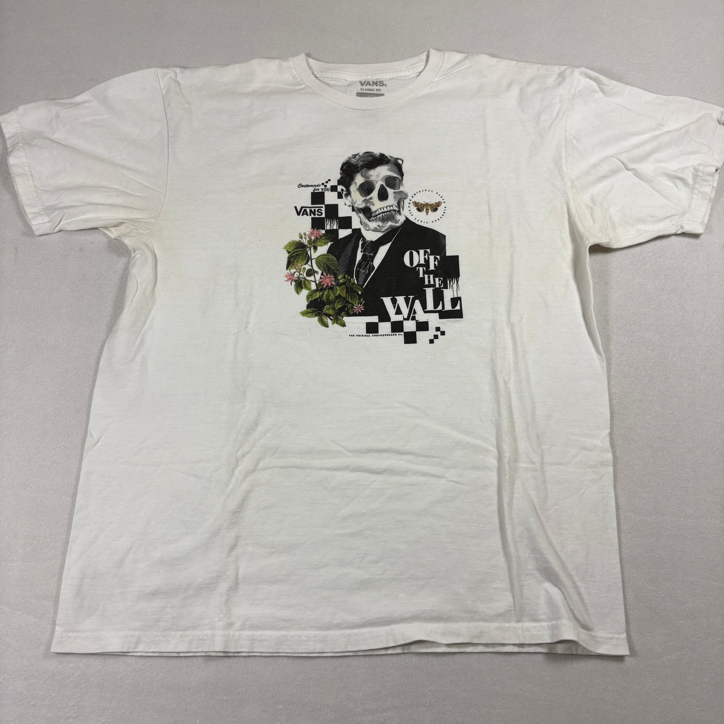 Vans T Shirt Mens Large White Off The Wall Skull Graphic Tee Streetwear