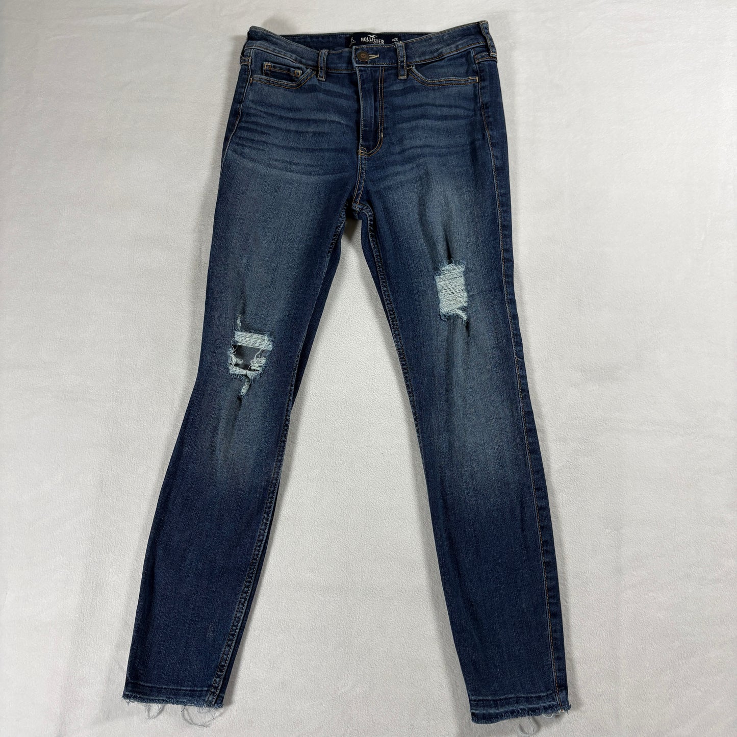 Hollister High Rise Super Skinny Crop Jeans W25 L20 Distressed Blue