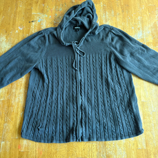 Avenue Cable Knit Hooded Sweater Zip Front Plus Size 22 24 Gray Cardigan Coat