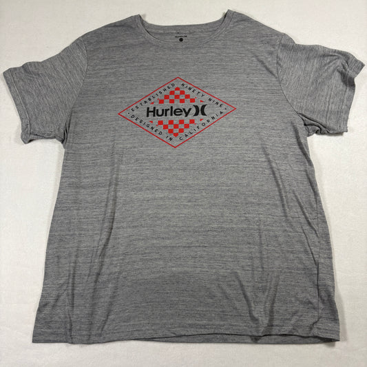 Hurley T Shirt Mens XL Gray Red Checkered Logo Graphic Tee Surf Skate Style