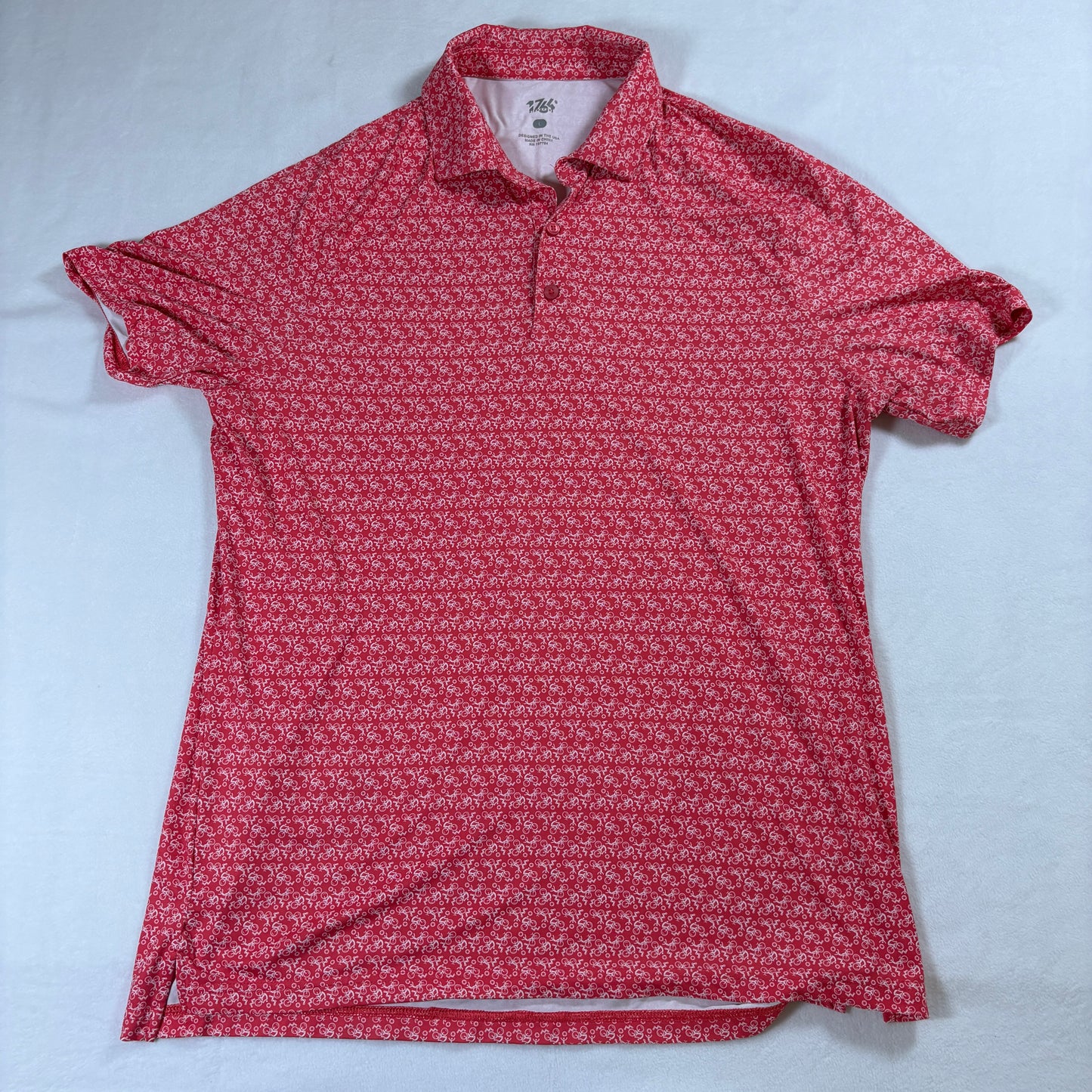1764 Polo Shirt Mens L Red Micro Print Short Sleeve Casual Performance Shirt Fit