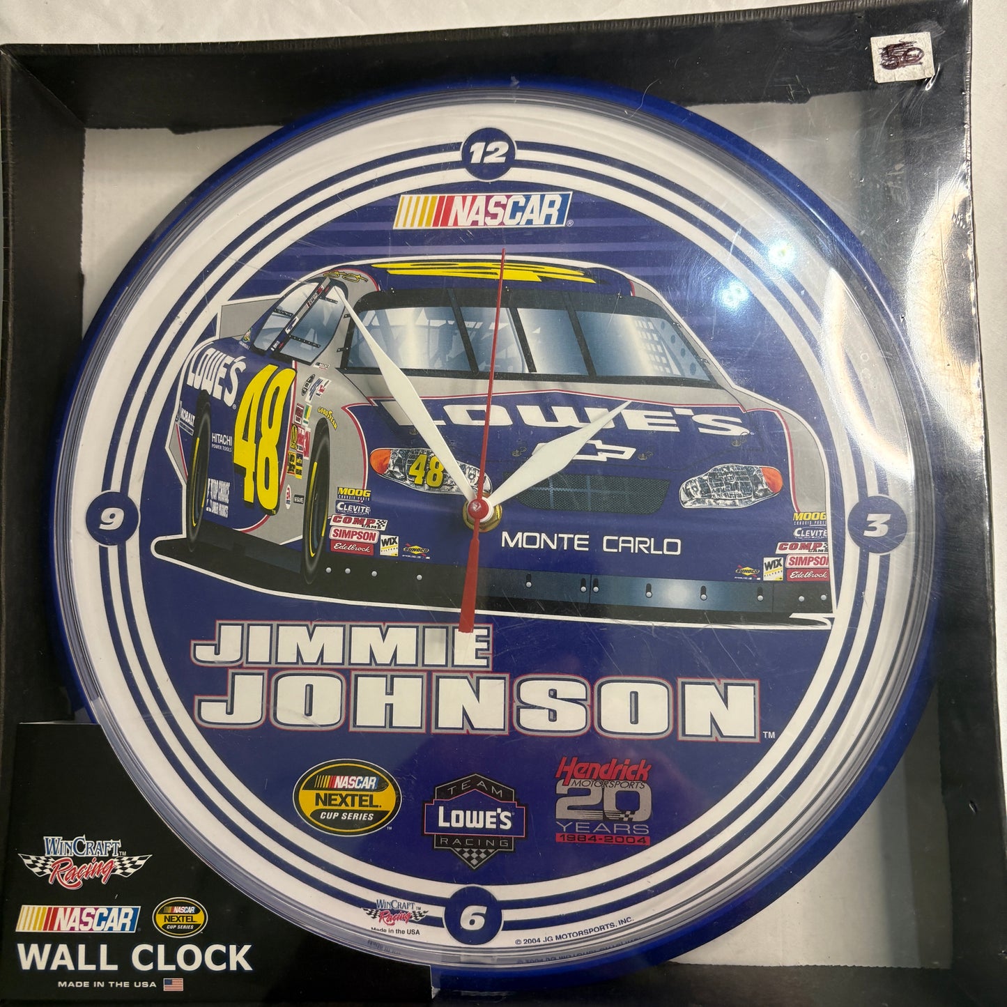 NASCAR Jimmie Johnson #48 Lowe’s Monte Carlo Wall Clock WinCraft 2004 NIB