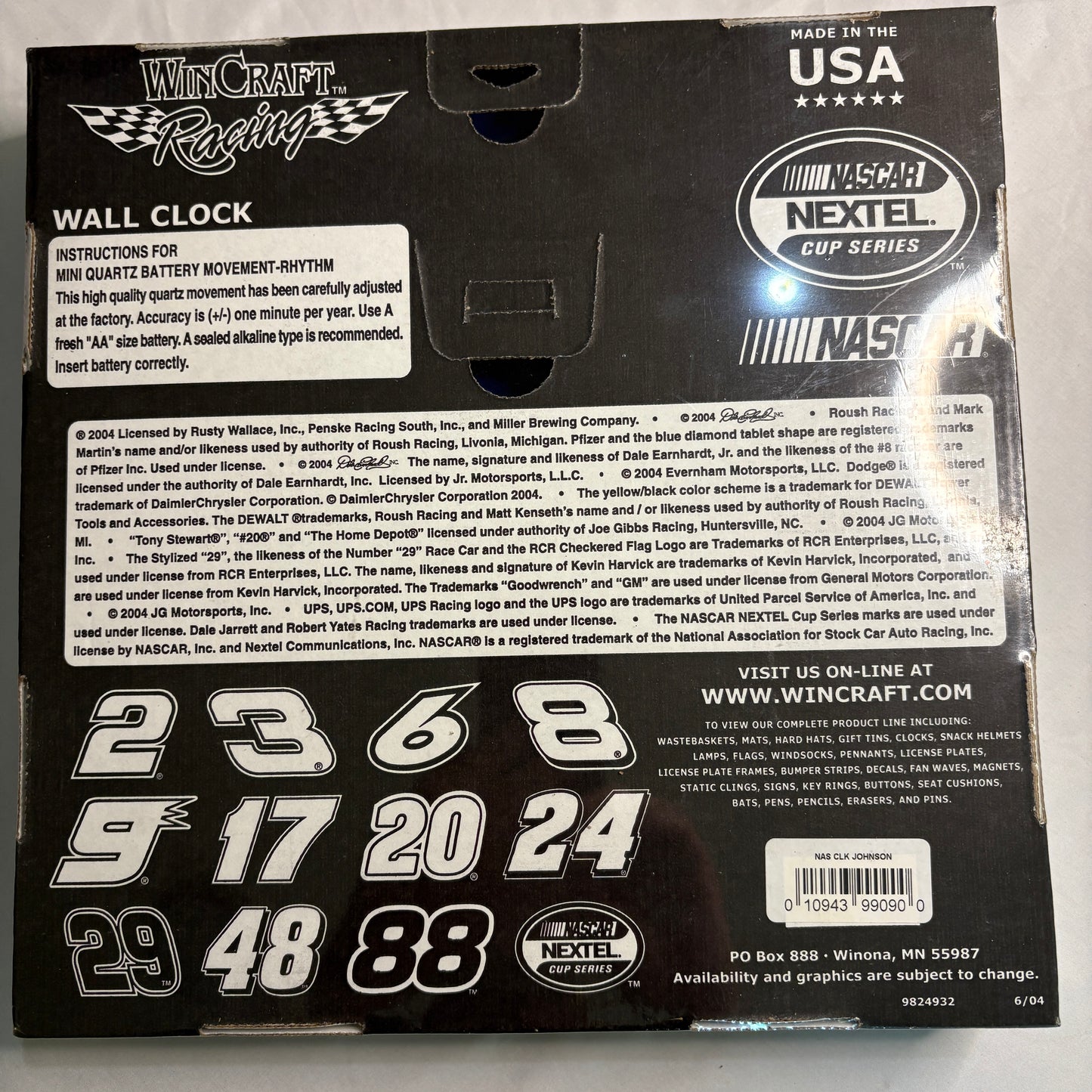 NASCAR Jimmie Johnson #48 Lowe’s Monte Carlo Wall Clock WinCraft 2004 NIB