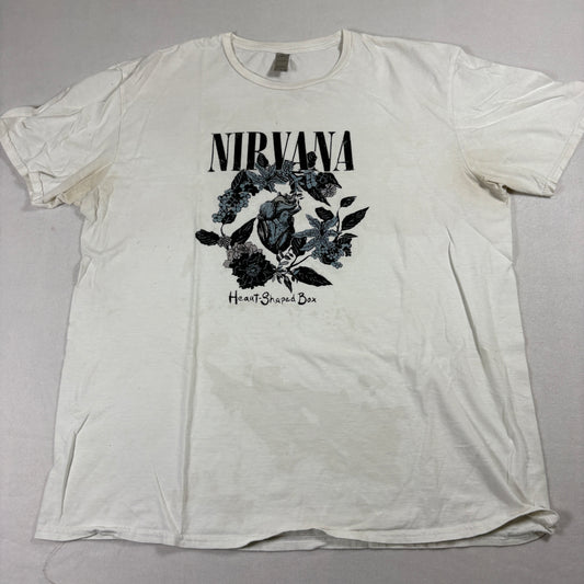 Nirvana Heart Shaped Box T Shirt Mens XL White Band Graphic Tee Grunge Rock