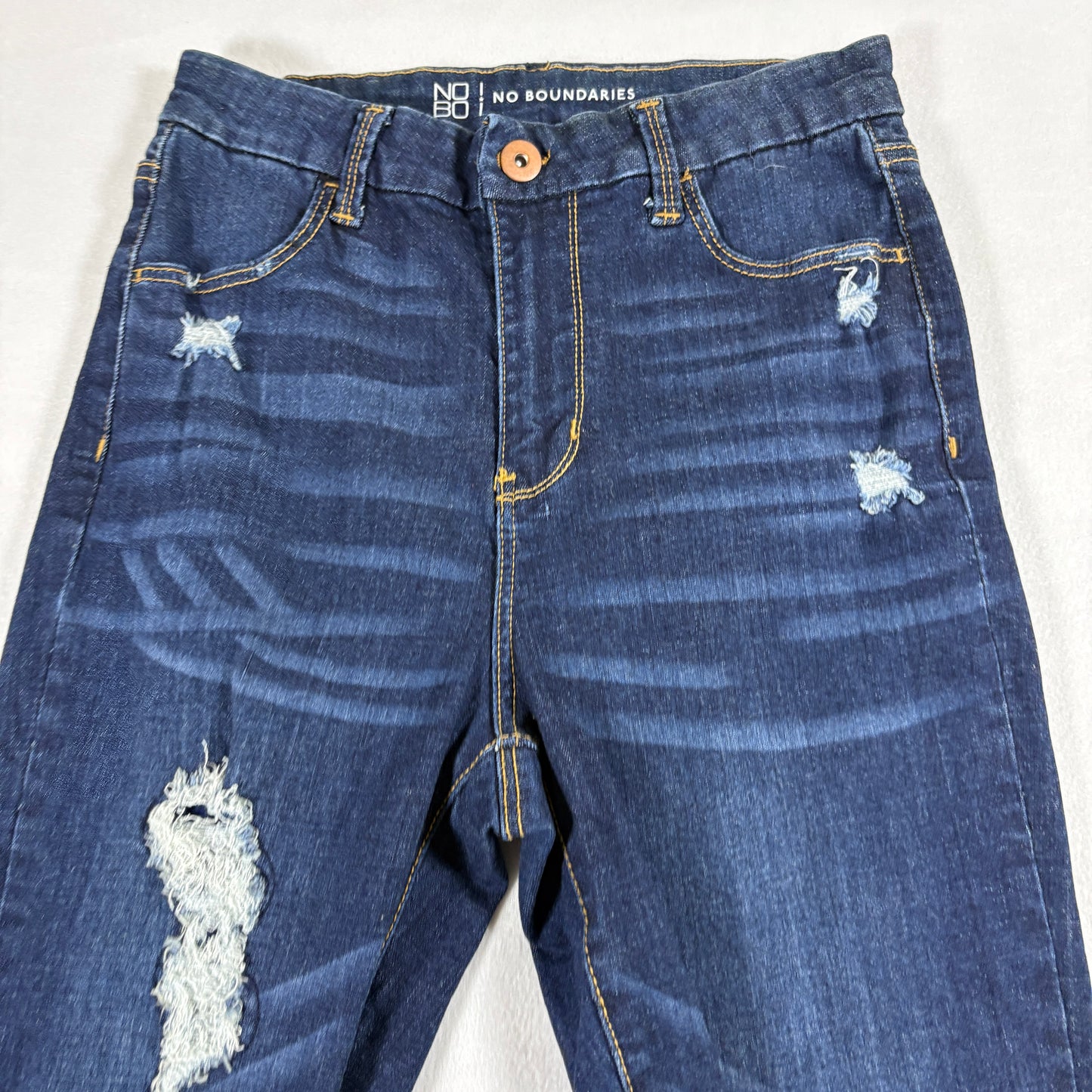 No Boundaries Womens Jeans 9 Dark Wash Distressed Ripped Denim Y2K Grunge Slim