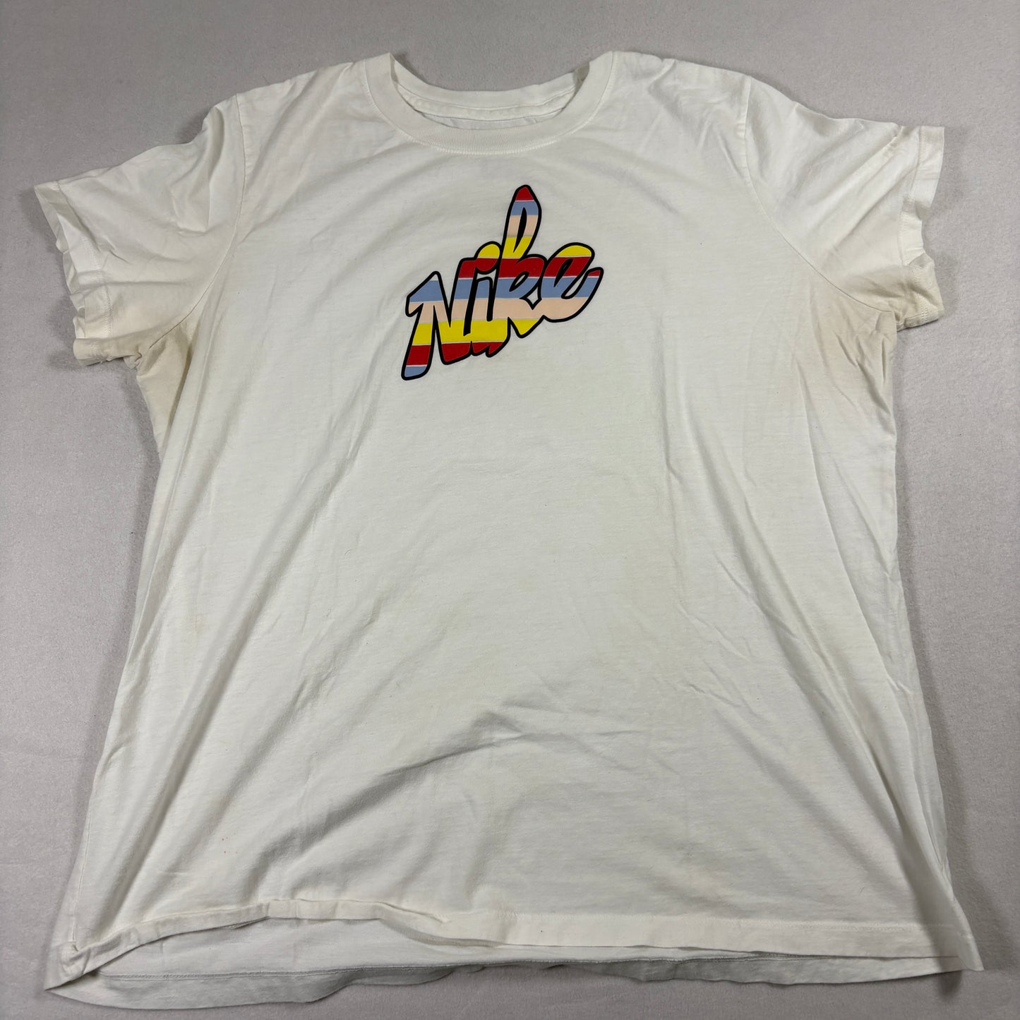Nike T Shirt Mens XL White Retro Rainbow Logo Graphic Tee Streetwear