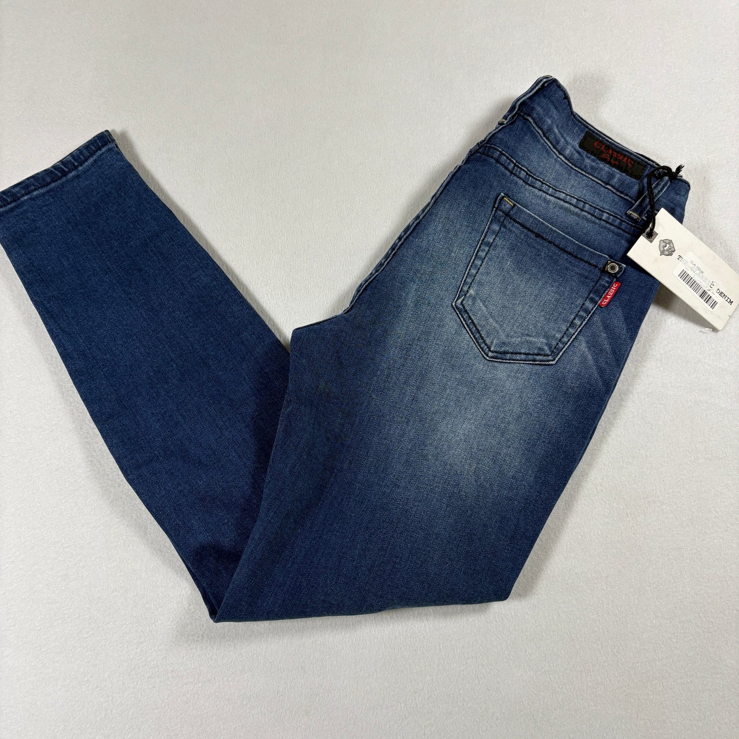 Classic Womens Jeans 7 Dark Wash Distressed Denim Slim Fit Y2K Vintage Stretch