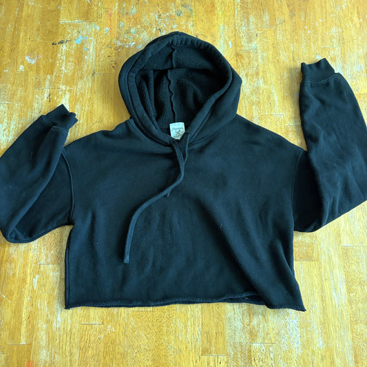 Premium Crafted Crop Hoodie Black Fleece Pullover Small Streetwear USA Cozy
