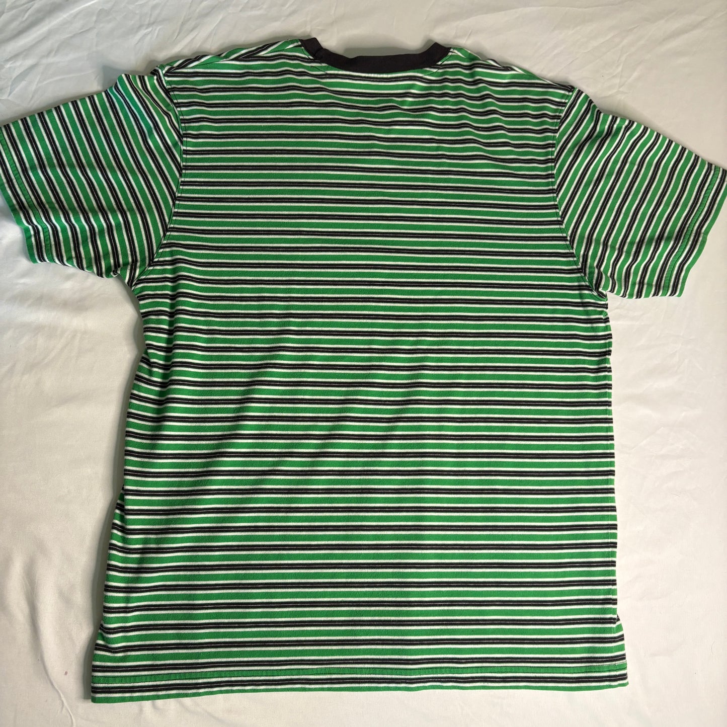 Paul Frank Men’s XL Striped T-Shirt Green Black Skull Patch Y2K Streetwear Retro