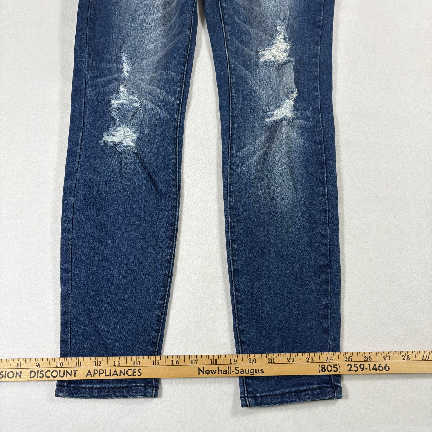 Classic Womens Jeans 7 Dark Wash Distressed Denim Slim Fit Y2K Vintage Stretch