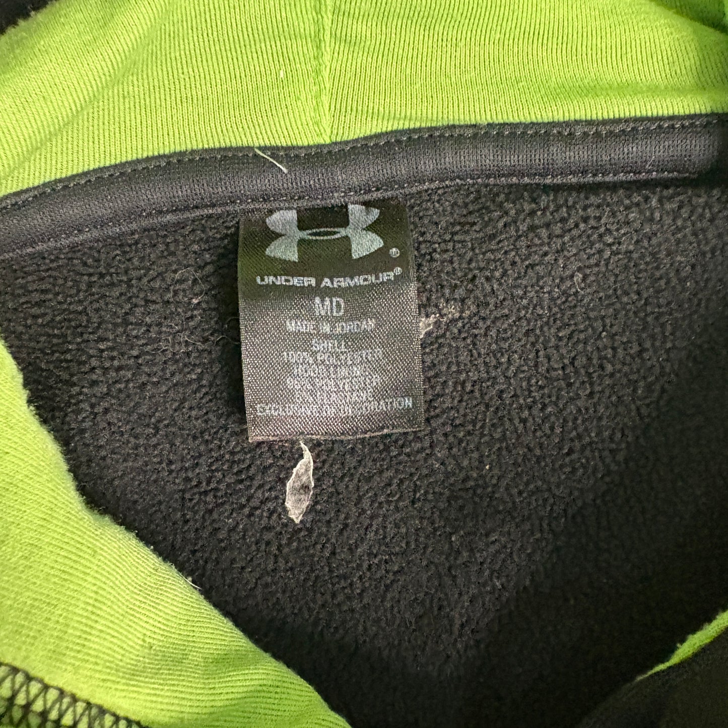 Under Armour Hoodie Men’s Medium Black Neon Green Logo Pullover Sweatshirt