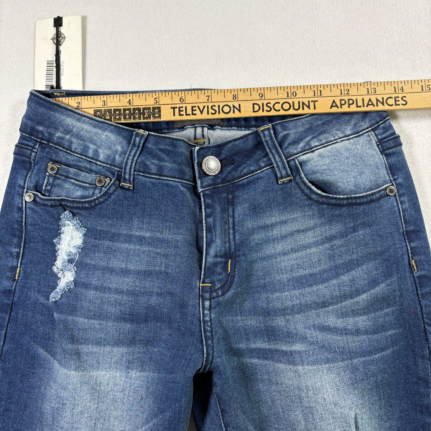 Classic Womens Jeans 7 Dark Wash Distressed Denim Slim Fit Y2K Vintage Stretch