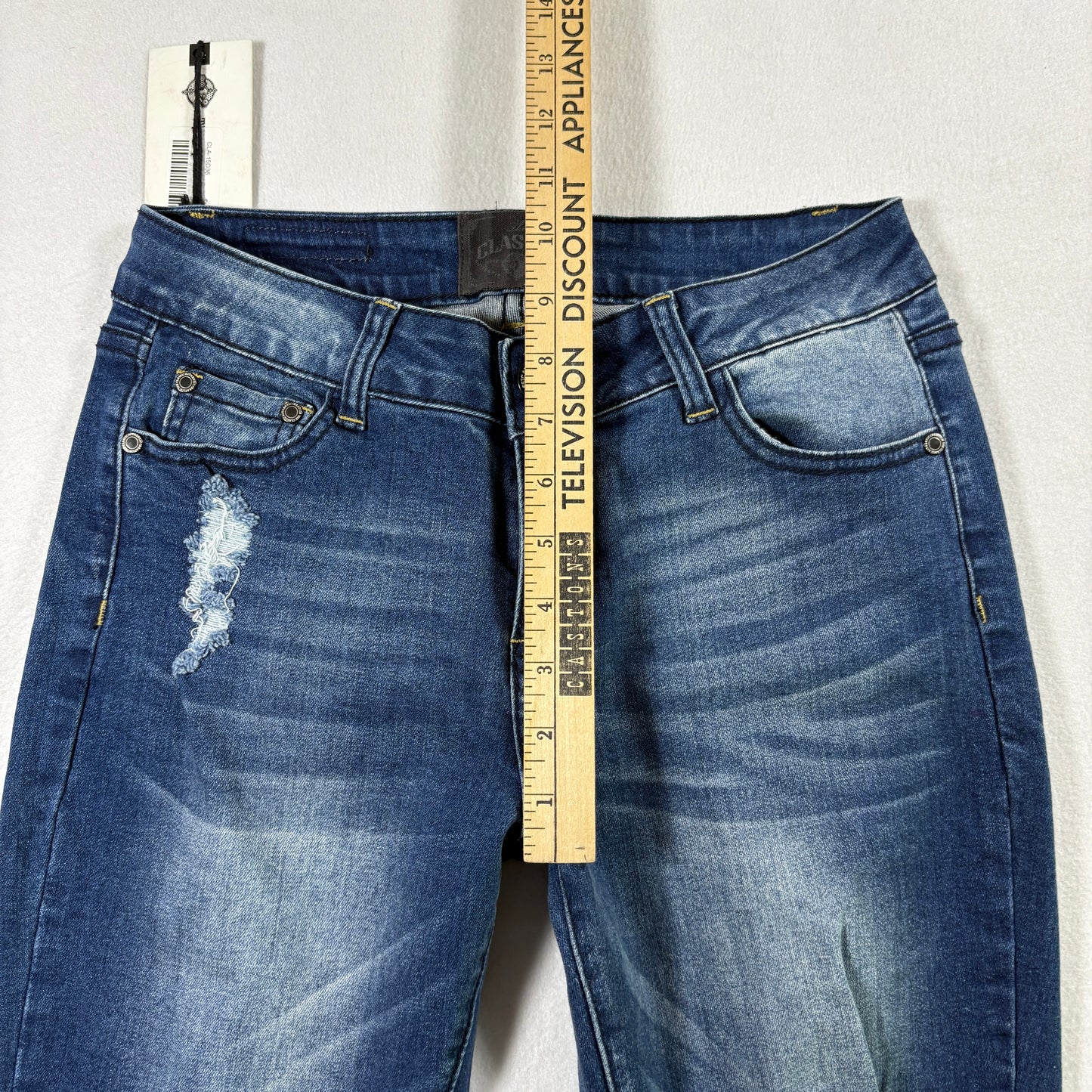 Classic Womens Jeans 7 Dark Wash Distressed Denim Slim Fit Y2K Vintage Stretch