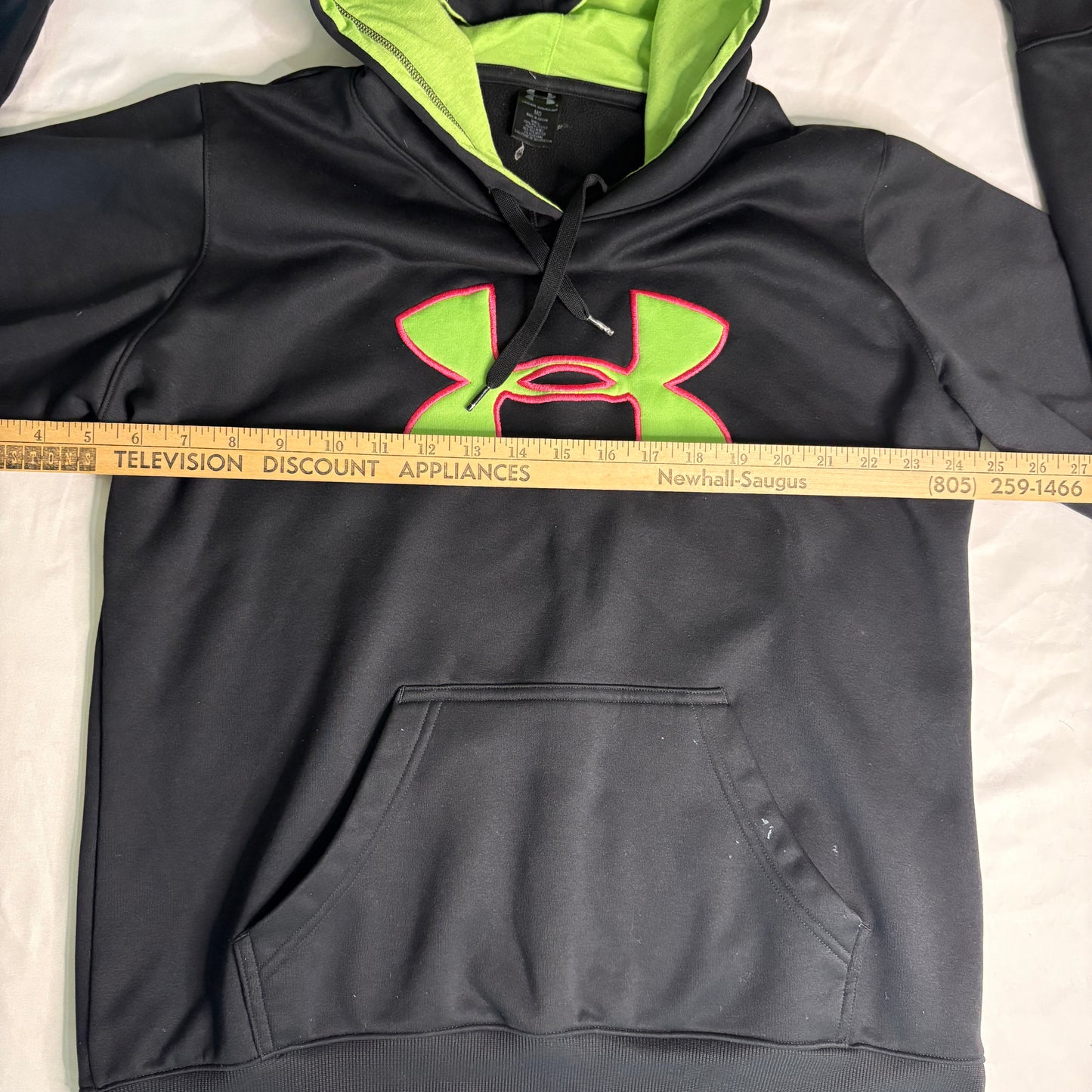 Under Armour Hoodie Men’s Medium Black Neon Green Logo Pullover Sweatshirt