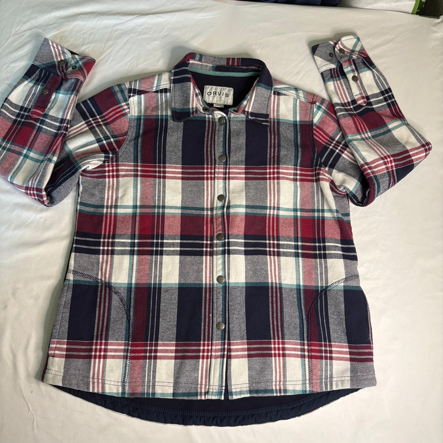 Orvis Men’s Plaid Shirt Jacket Large Flannel Lined Button Front Outdoor Classic