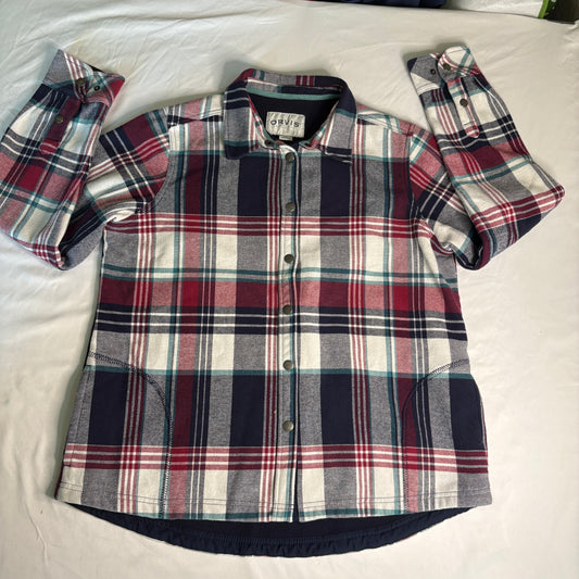 Orvis Men’s Plaid Shirt Jacket Large Flannel Lined Button Front Outdoor Classic