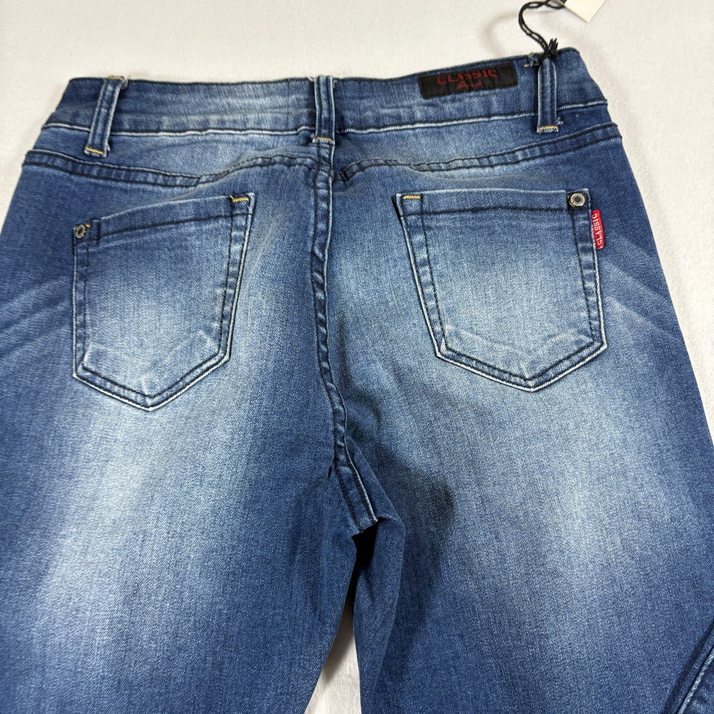 Classic Womens Jeans 7 Dark Wash Distressed Denim Slim Fit Y2K Vintage Stretch