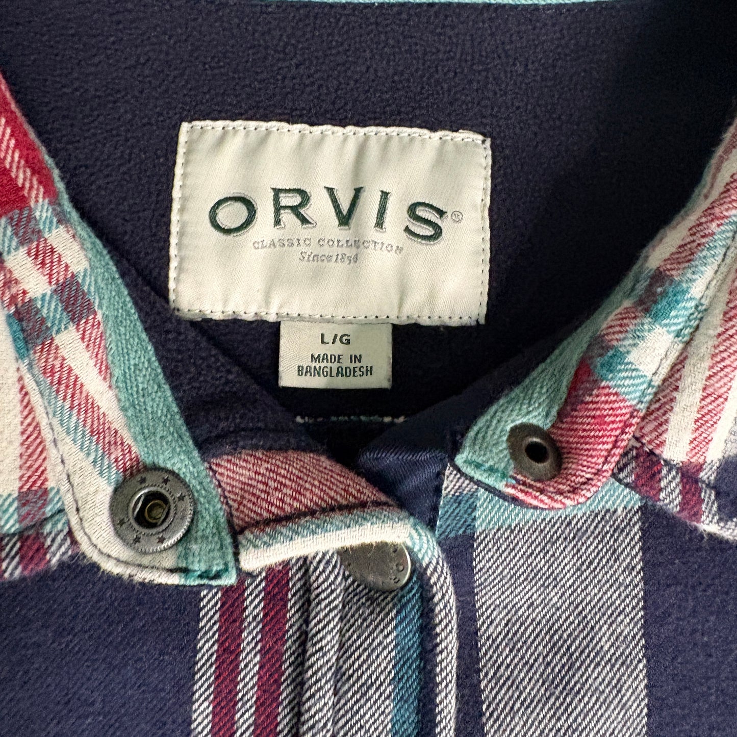 Orvis Men’s Plaid Shirt Jacket Large Flannel Lined Button Front Outdoor Classic
