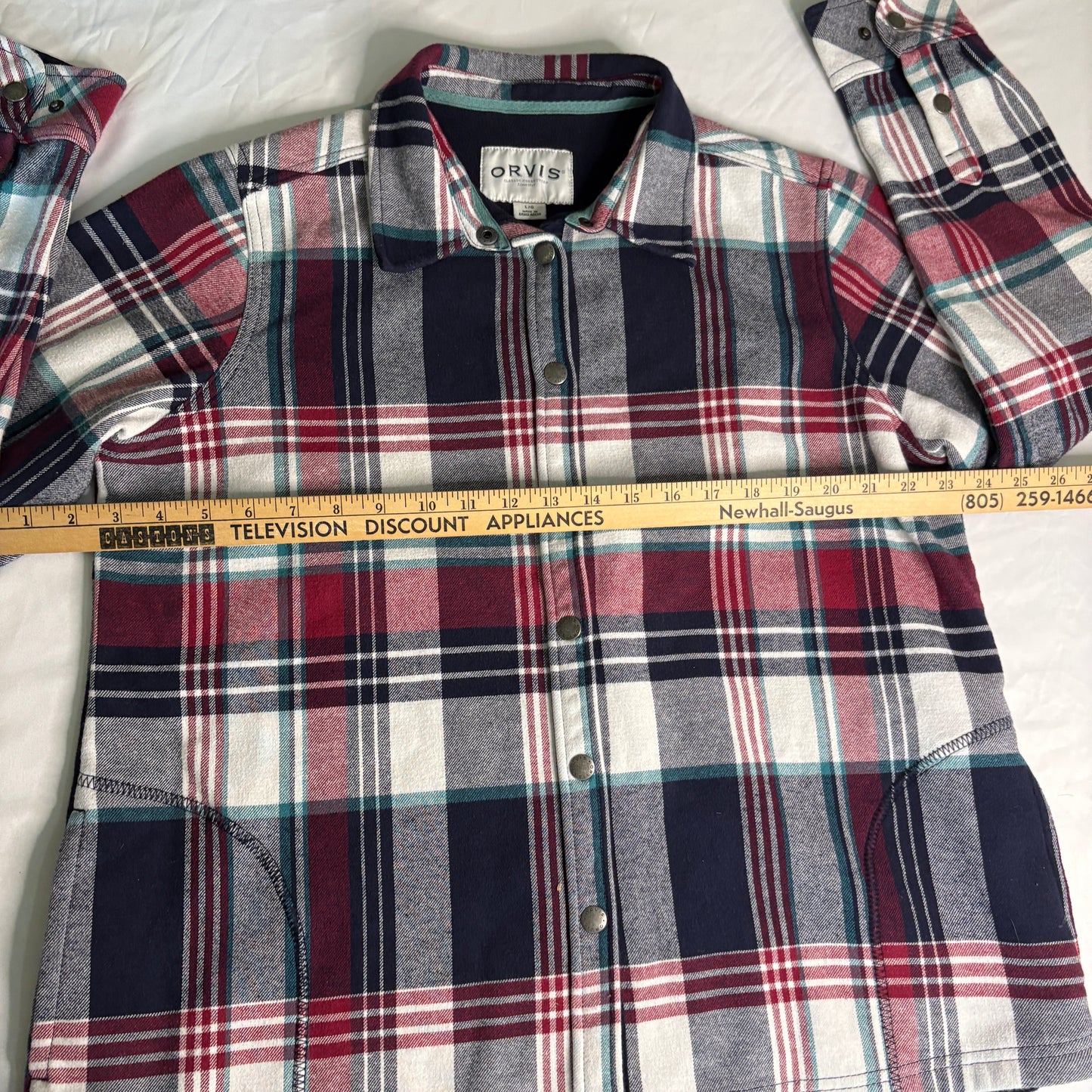 Orvis Men’s Plaid Shirt Jacket Large Flannel Lined Button Front Outdoor Classic