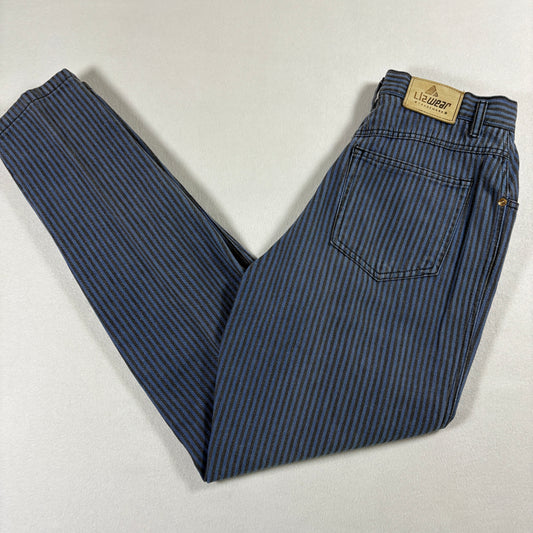Lizwear Womens Vintage Jeans 12 Blue Black Stripe High Rise 90s Y2K Grunge Denim