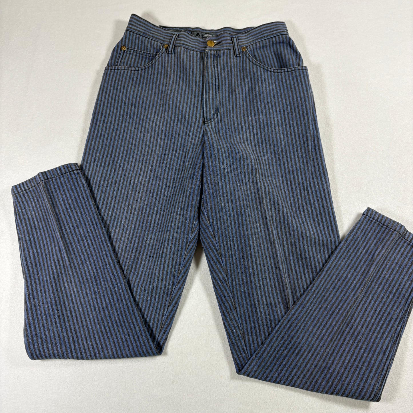 Lizwear Womens Vintage Jeans 12 Blue Black Stripe High Rise 90s Y2K Grunge Denim