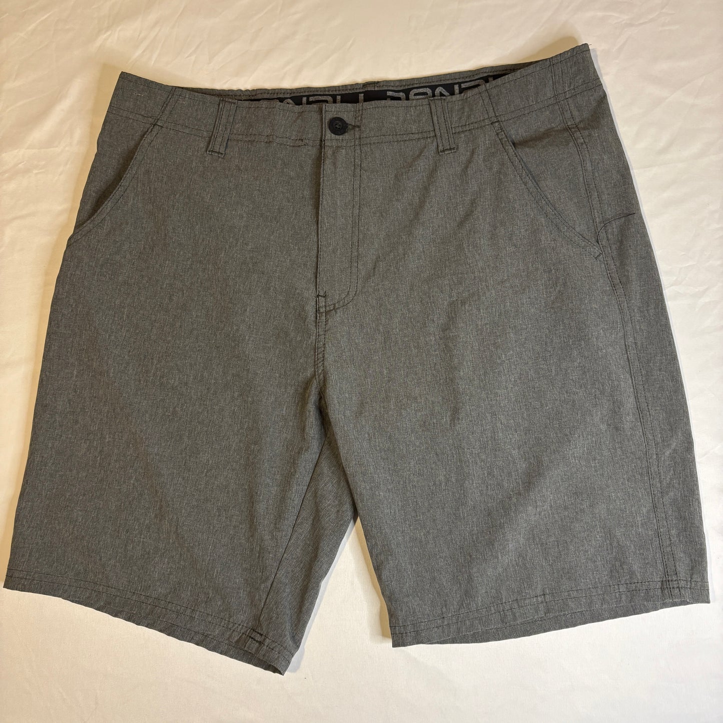 Mens Gray Hybrid Board Shorts Size 36 Swim Trunks Casual Quick Dry Golf Walking