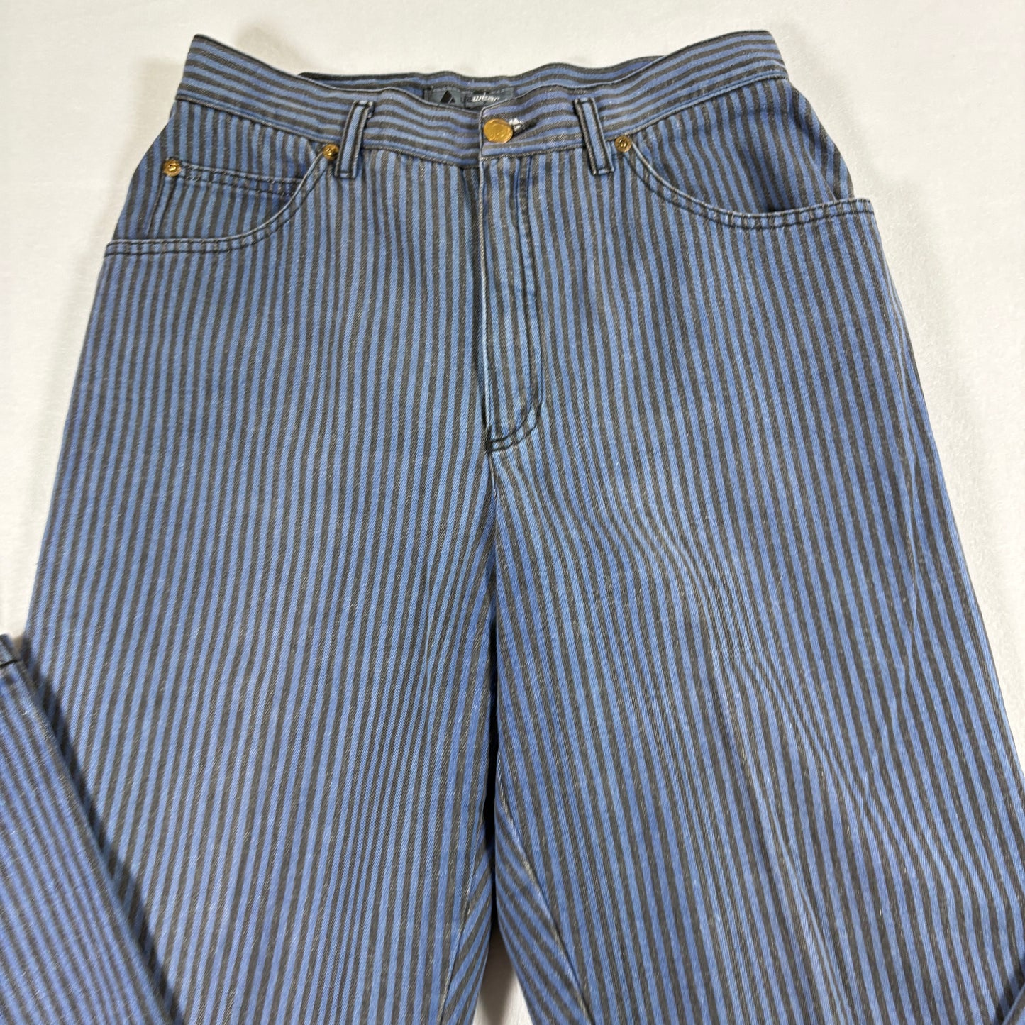Lizwear Womens Vintage Jeans 12 Blue Black Stripe High Rise 90s Y2K Grunge Denim