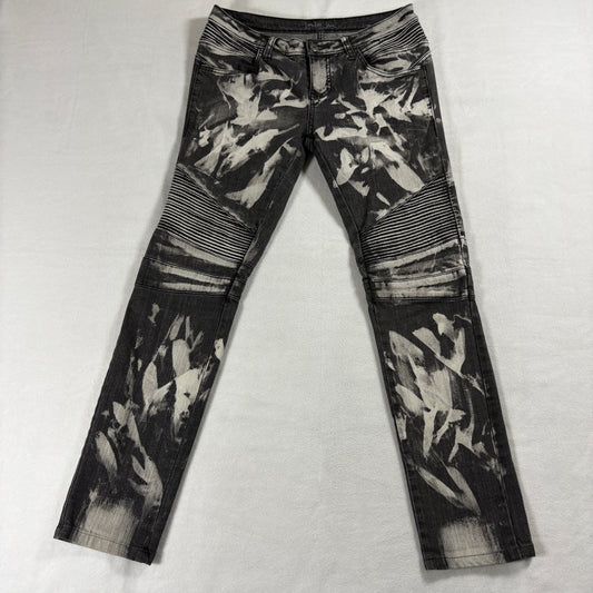London Jean Womens 4 Moto Skinny Jeans Black White Abstract Biker Stretch