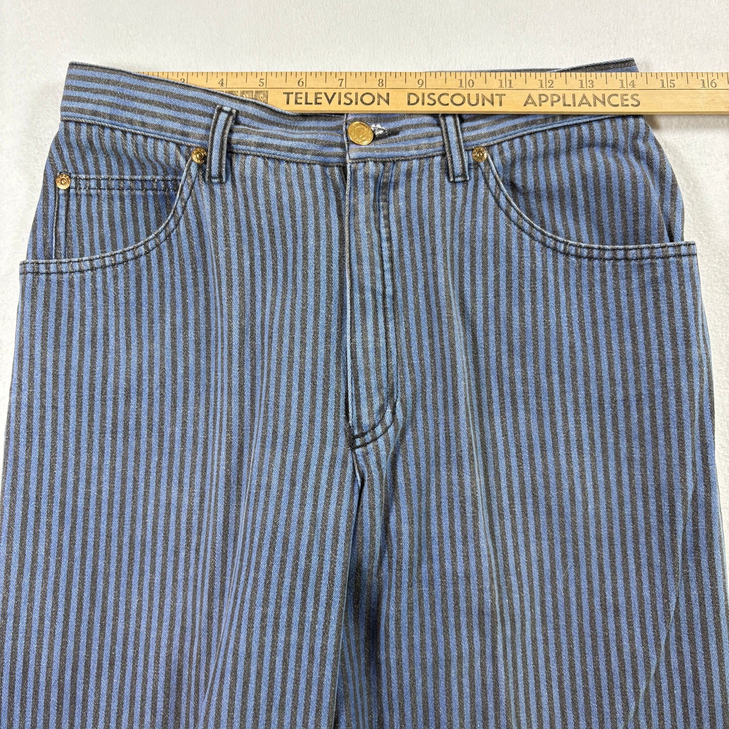 Lizwear Womens Vintage Jeans 12 Blue Black Stripe High Rise 90s Y2K Grunge Denim