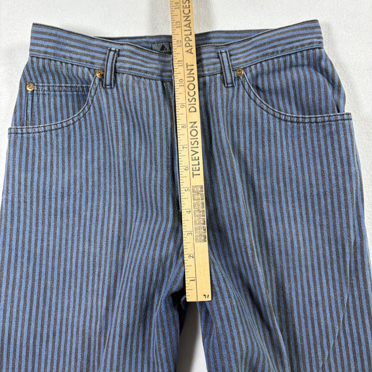 Lizwear Womens Vintage Jeans 12 Blue Black Stripe High Rise 90s Y2K Grunge Denim