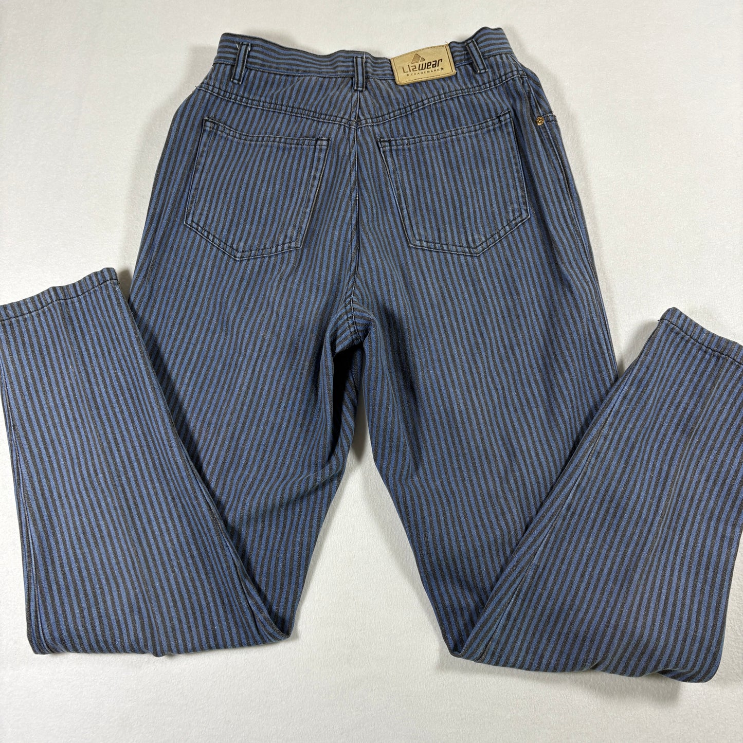 Lizwear Womens Vintage Jeans 12 Blue Black Stripe High Rise 90s Y2K Grunge Denim