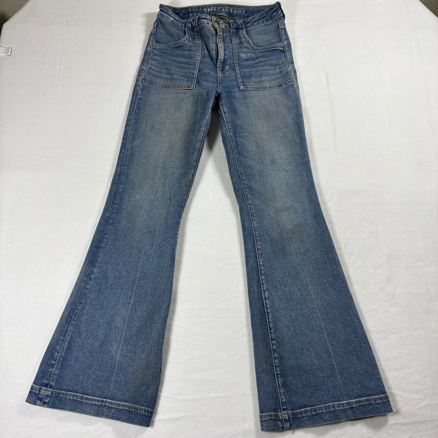 American Eagle Jeans Womens 6 Blue Wash Y2K Bootcut Flare Stretch Denim Retro EU