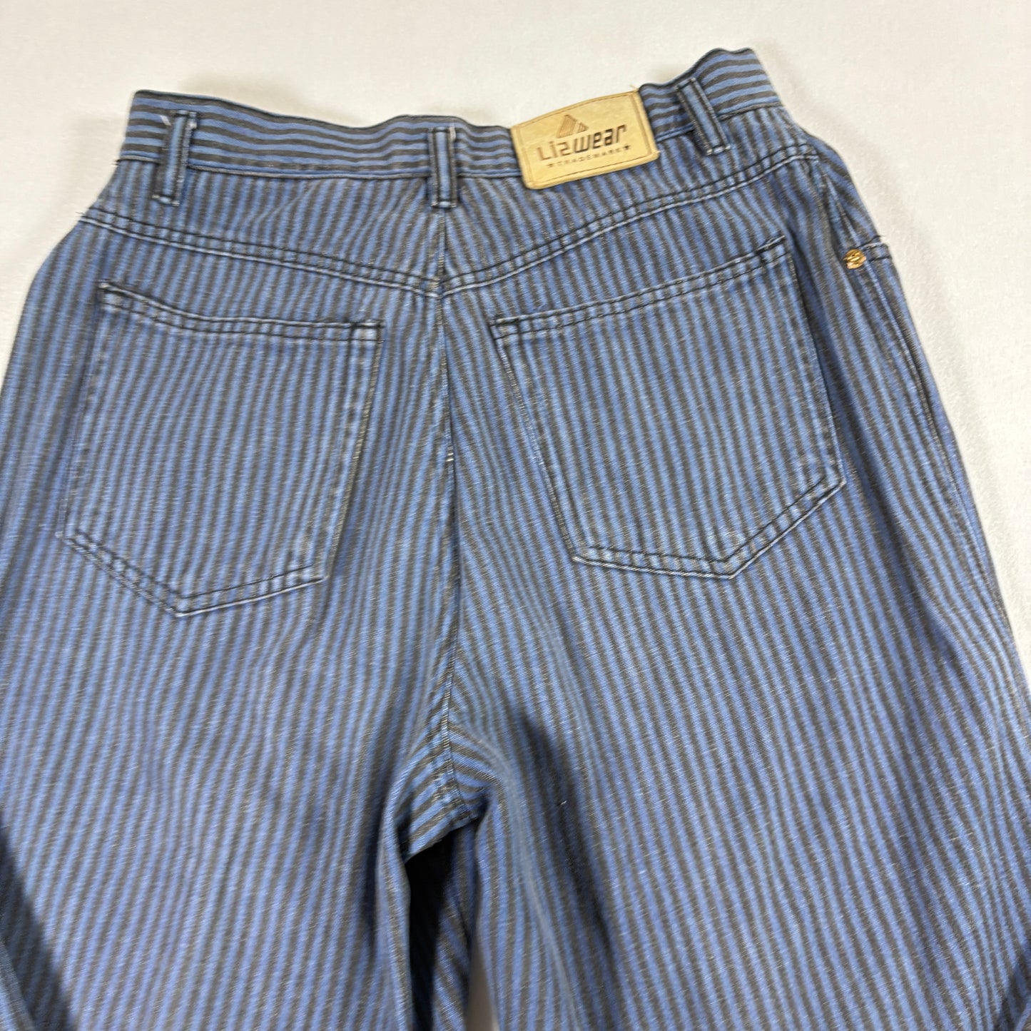 Lizwear Womens Vintage Jeans 12 Blue Black Stripe High Rise 90s Y2K Grunge Denim